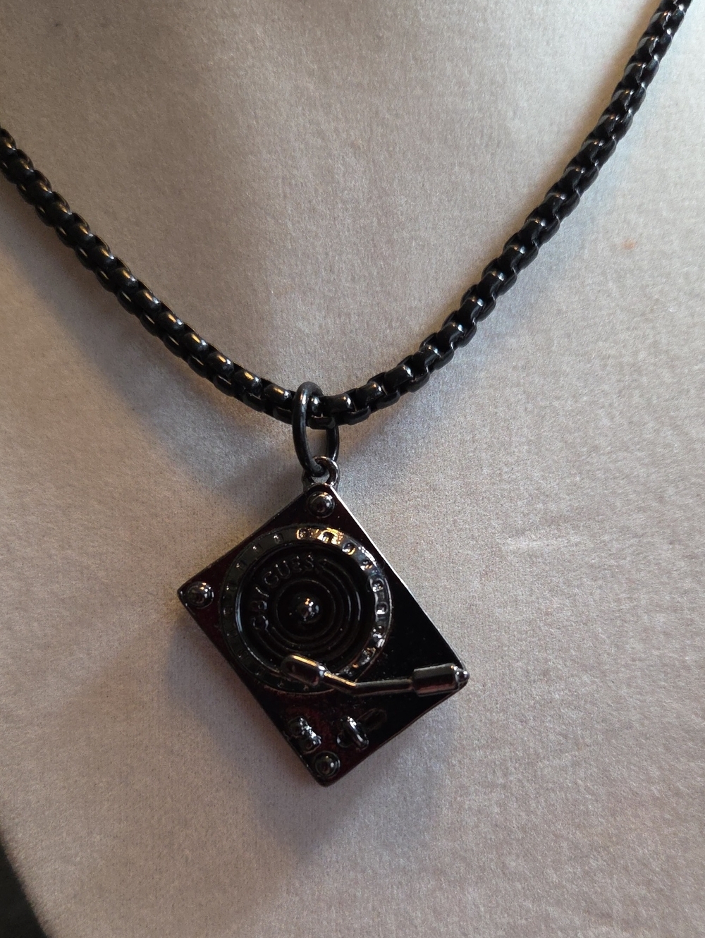 G By Guess Black DJ Turntable Pendant Necklace